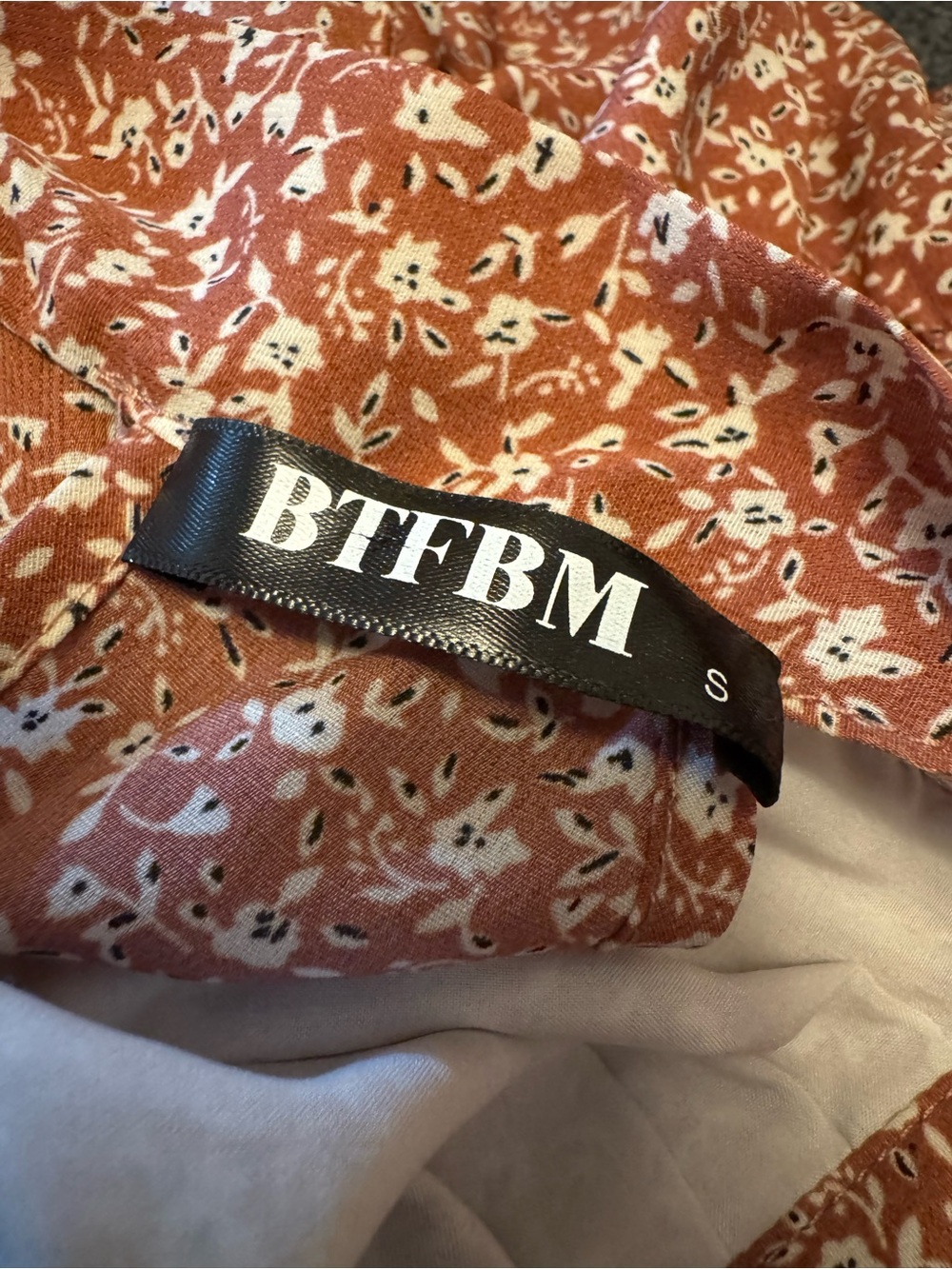 BTFBM Floral Halter Neck Ruffle Mini Dress - Brick Red/Mauve Boho Sundress- S - Picture 8 of 9